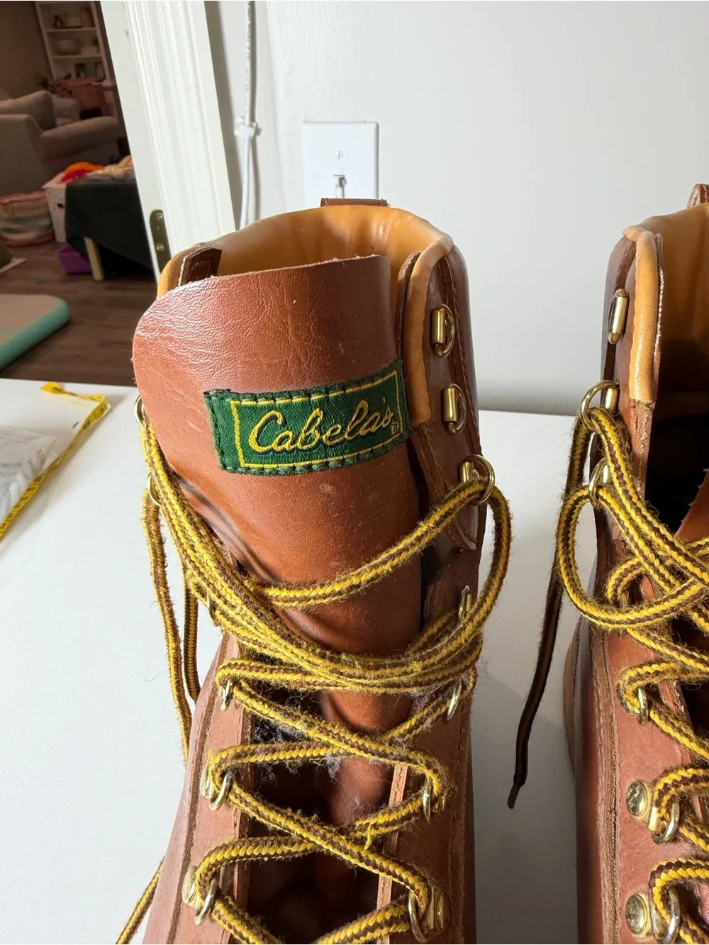 Cabela's Size 12 Felt Bottom Brown Leather Lace-Up Men's Moto Combat Boots
